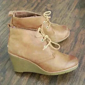 Sperry Topsider Burnished Leather Wedge Booties Size 7